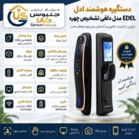 اینفوگرافیک دستگیره هوشمند دلفی تشخیص چهره با صفحه نمایش و قفل دیجیتال در جنیوس کالا